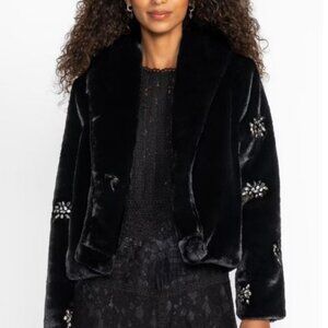 NWT Johnny Was Jade Biya 3J Workshop JWLA Angella Faux Fur Jacket Black Coat
